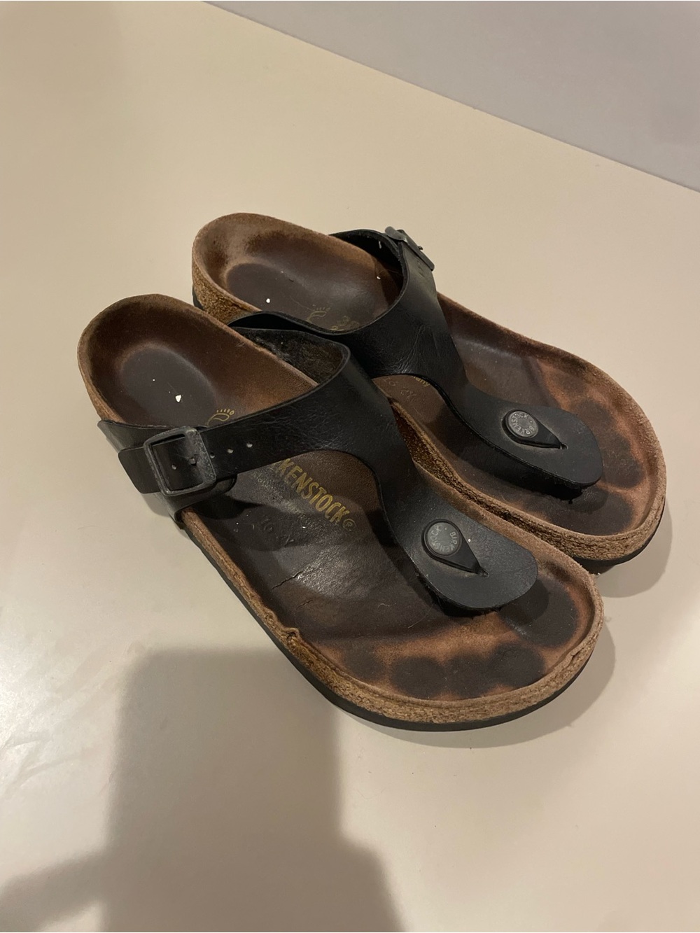 Birkenstock Black Leather Toe-Post Sandals with Buckle